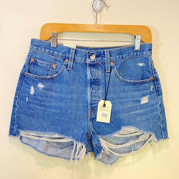 NWT Premium Big  E Raw Hem Shorts Button Fly High Rise Distressed Festival 28 - Picture 7 of 14